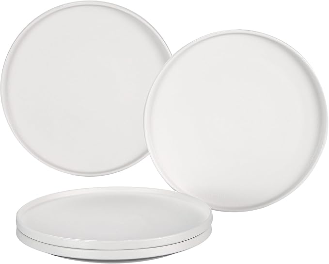 GZG Ceramic Dinner Plates Set of 4,10 Inch Stoneware plate Set,Microwave and Dishwasher Safe Kitchen Utensils,Stackable,Scratch Resistant (Ivory White)
