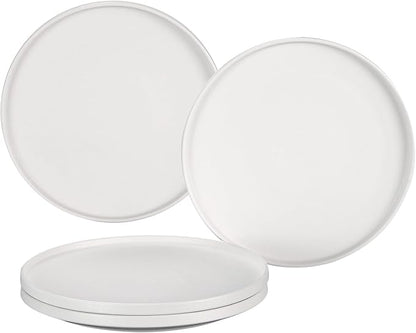 GZG Ceramic Dinner Plates Set of 4,10 Inch Stoneware plate Set,Microwave and Dishwasher Safe Kitchen Utensils,Stackable,Scratch Resistant (Ivory White)