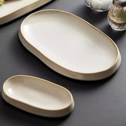 SONGCHAO Party Supplies Creative Oval Steamed Fish Plate Salad Plate Home Ceramic Tableware Restaurant Western Food Plate Appetizer Plate Party Plates (Color : 21cm)