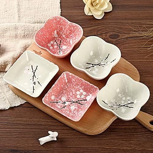 Ceramic Flower Shaped Sauce Dish Sushi Dipping Bowl Appetizer Plates Porcelain Serving Dish Seasoning Dishes,Plum blossom Set of 4 (Pink-Flower)