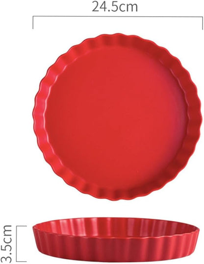 Mobestech 10-inch Red Ceramics Plate Simple Sushi Plate Chic Italy Noodles Household Tableware for Home Dining