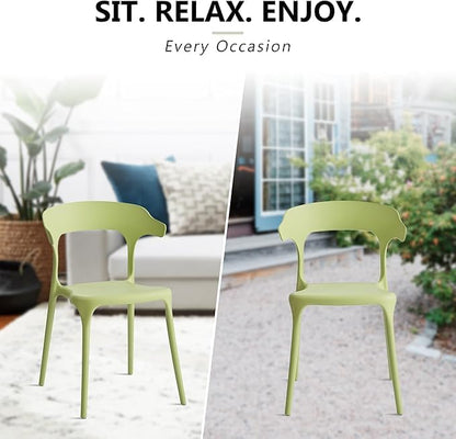 Modern Stackable Dining Chair Set, No Assembly, Plastic Chair, Patio Chair, Suitable for Indoor and Outdoor Cafes and Restaurants, Set of 4 (Pistachio Green)