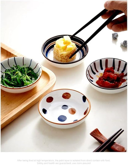 4 Pack 3 oz Small Ceramic Dip Dishes Japanese Dipping Sauce Dish Mini Cute Soy Sauce Bowls for Sushi,Side Dishes,Dipping,Ketchup,Condiment,Snack,BBQ Party