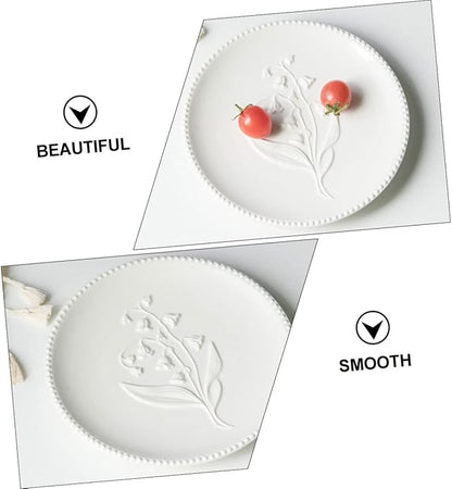 Cabilock American Style Embossed Ceramic Plate Multi-purpose Dish for Steak Desserts Food Storage Tray for Home Use Housewarming