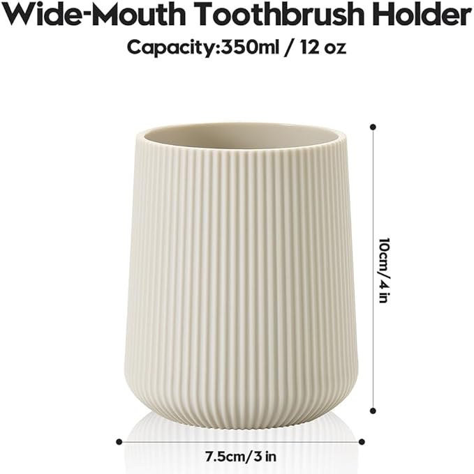 Beige Striped Toothbrush Holder