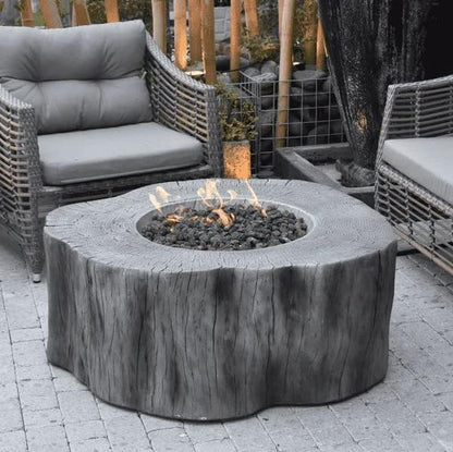 AMS Fireplace | Elementi | Round Natural Gas Fire Pit Table | Canvas Cover, Lava Rocks and Gas Key Valve Included | Fuel: Natural Gas, Manchester - Classic Grey