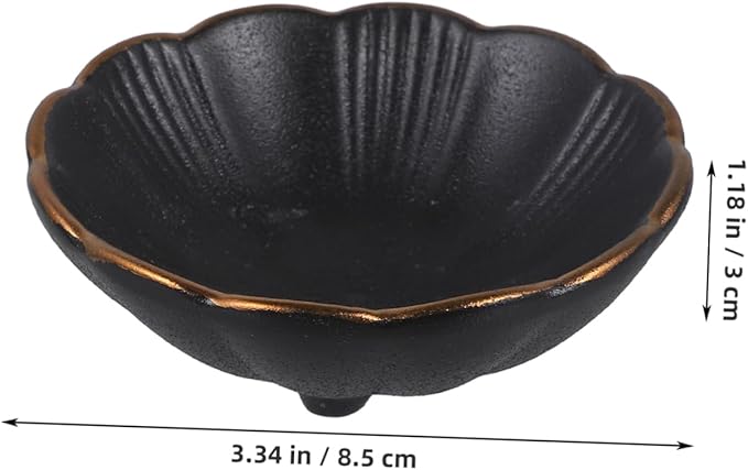 Cabilock 3pcs Black Ceramic Seasoning Dipping Dish Rim Small Plate for Sauces Appetizers and Snacks for Home Restaurants and Catering