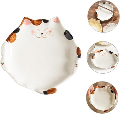 LIFKOME Cat Shaped Ceramic Plate for Snacks Fruits and Salads Adorable Cartoon Cat-themed Dinner Dish for Appetizers and Desserts