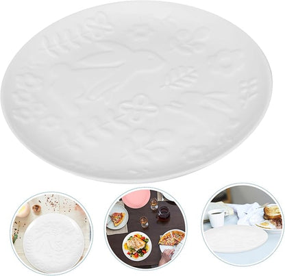 PRETYZOOM Nordic Style Ceramic Plates Set Embossed Rabbit Design Dishwasher White Dinnerware for Home for Appetizers and Desserts