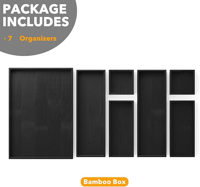 SpaceAid 7-Piece Bamboo Drawer Organizer Storage Boxes Set, Wood Tray Junk