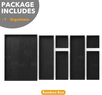 SpaceAid 7-Piece Bamboo Drawer Organizer Storage Boxes Set, Wood Tray Junk