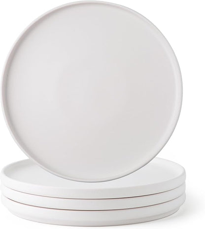 AmorArc Ceramic Dinner Salad Plates Set of 4, 8.5 Inch Reactive Matte Glaze Dish Set, Dessert, Salad, Appetizer, Small Dinner Plate, Microwave, Dishwasher Safe,Scratch Resistant,Matte White