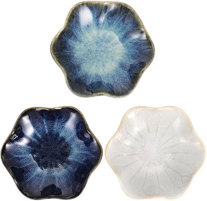 BESPORTBLE 3pcs Ceramic Sauce Dish Set with Blue Gradient, Natural Rice, and Vintage Floral Pattern – Small Appetizer Plates for Kitchen Dining and Serving Random Color