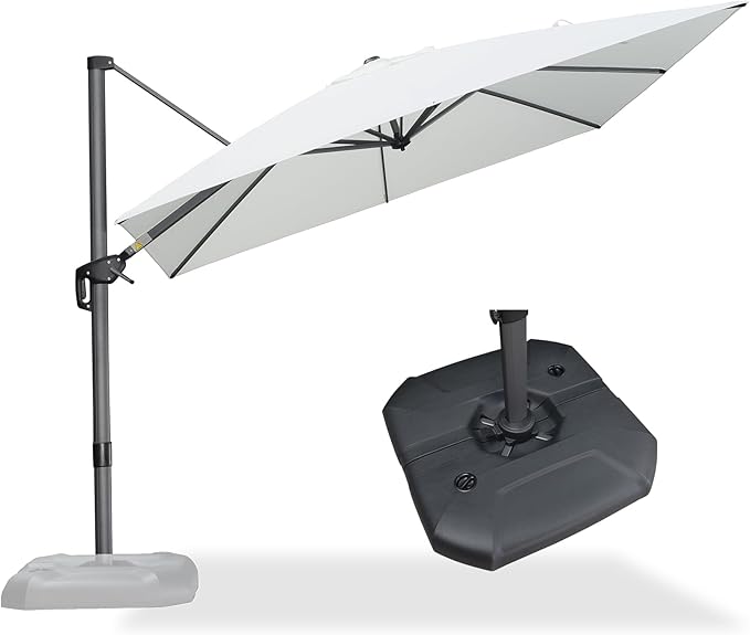 PURPLE LEAF 9 Feet Patio Umbrella with Base Outdoor Cantilever Square Umbrella Aluminum Offset Umbrella with 360-degree Rotation for Garden Deck Pool Patio White