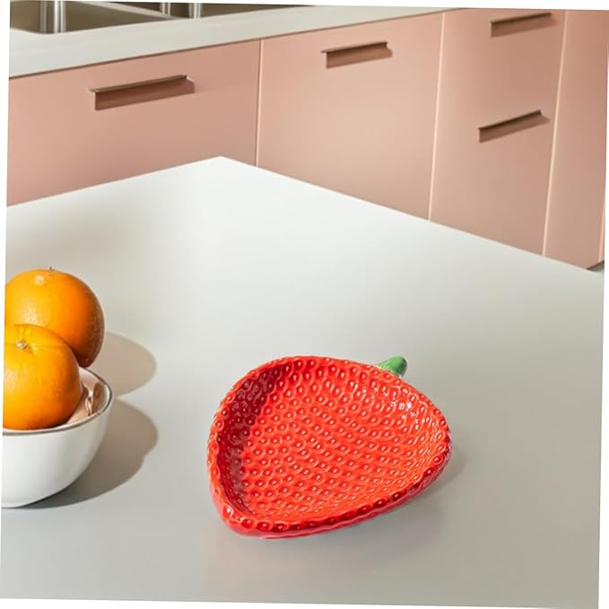Zerodeko Strawberry Shaped Ceramic Appetizer Plates Charming Porcelain Snack Dish for Sushi Pastries and Desserts Compact and Portable for Home Gatherings and Outdoor Picnics