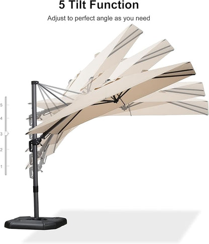 PURPLE LEAF 6.5' X 10' Left-right Tilt Patio Umbrella with Base Outdoor Cantilever Swivel Rectangle Umbrella Aluminum Offset Umbrella with 360-degree Rotation for Garden Deck Pool Patio Beige