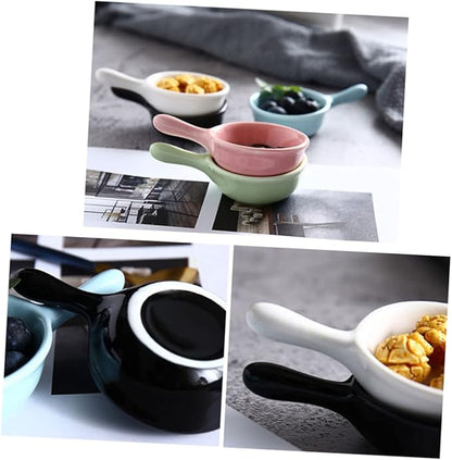 Unique Handle Ceramic Sauce Dishes Snack Plates Seasoning Bowls White for Restaurants Homes