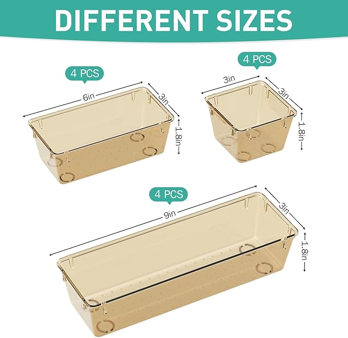 WOWBOX 6 Pack Clear Drawer Organizer Set, Acrylic Drawer Storage Trays