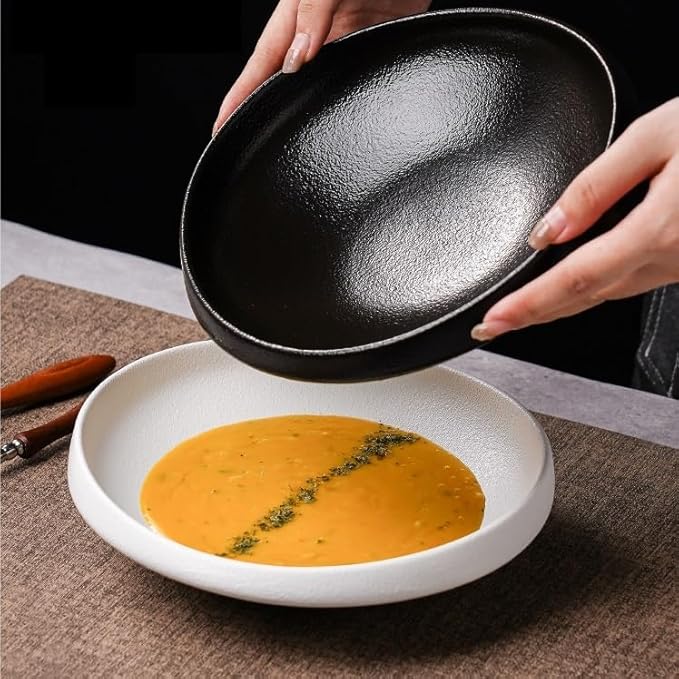 Plates Simple Ceramic Plate Salad Plate Irregular Deep Plate Home Cold Dish Plate Western Food Platter Dinner Plates(B,Large)