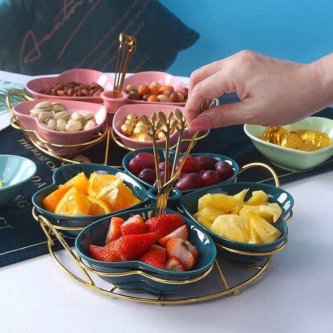 Ceramic cutlery salad bowl Snack Plate Appetizer Plate Ceramic Tableware Household Seasoning Plate Dipping Sauce Plate Fruit Plate Snack Bowl With Bracket small bowl (Color : C)