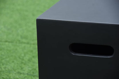 AMS Fireplace | Elementi Square Smooth Black 20 lbs Propane Tank Cover | Concrete GFRC Base | Dimensions: 15.7 x 15.7 x 20 inches | Perfectly Matches with Aurora Fire Pit Table.