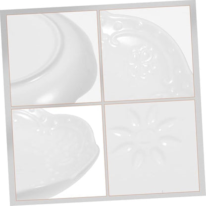 2pcs Decorative Floral Relief Ceramic Appetizer Plates White Sauce Dishes for Seasoning Suitable for Dips Desserts and Snacks