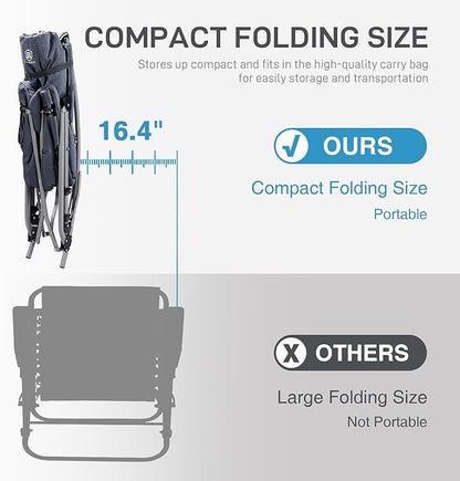 EVER ADVANCED Oversized Folding Rocking Camping Chair, Padded Portable Rocker Chair for Patio, Lawn and Outdoors, Heavy Duty Hard Armchair for Adults Supports 400lbs, Grey
