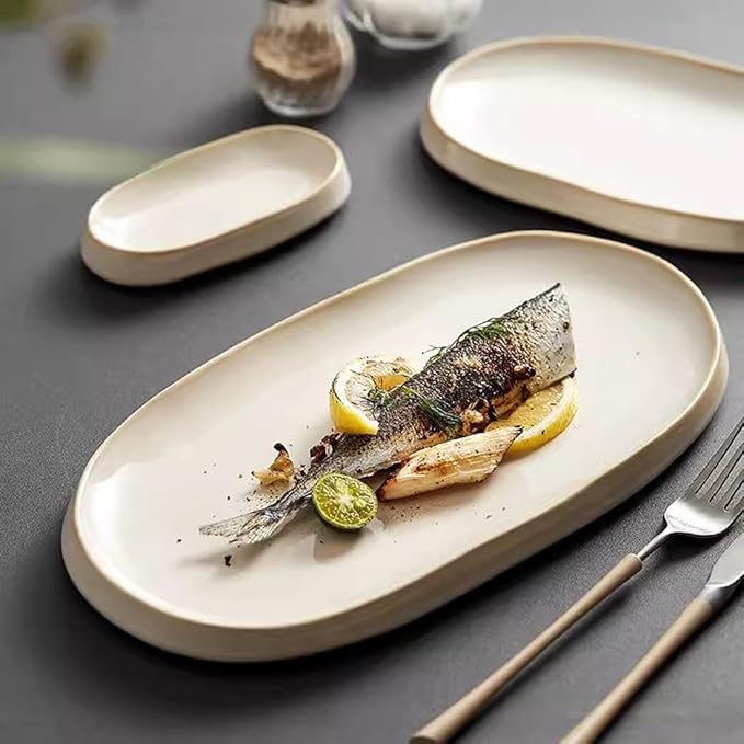 SONGCHAO Party Supplies Creative Oval Steamed Fish Plate Salad Plate Home Ceramic Tableware Restaurant Western Food Plate Appetizer Plate Party Plates (Color : 21cm)