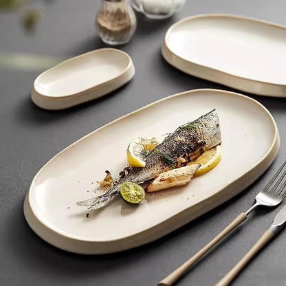 SONGCHAO Party Supplies Creative Oval Steamed Fish Plate Salad Plate Home Ceramic Tableware Restaurant Western Food Plate Appetizer Plate Party Plates (Color : 21cm)