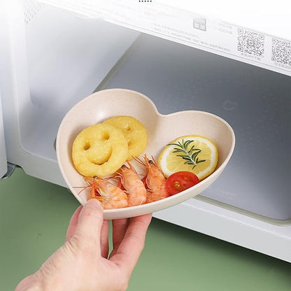 Incauca 5 Pack 6 Inch Heart Shape Mini Dipping Sauces Bowls, Unbreakable Wheat Straw Small Snack Dessert Dishes, Salad Plates for Sushi Side Dish Fruit Appetizer Cake, Blue