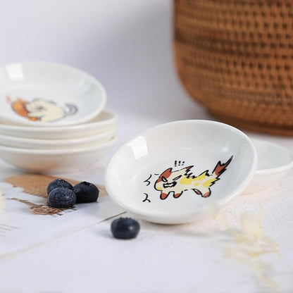 SOCOSY Super Cute Cartoon Animal Ceramic Sauce Dishes, Seasoning Dishes, Little Cat Dog Bird Feeding Bowls, Sushi Soy Dipping Bowls, Appetizer Plates, Dessert Plates, Set of 6-Cats-3.5 Inch