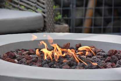 Elementi Lunar Bowl Fire Pit Bundle Outdoor Firepit Set Includes 42” Propane Concrete Firepit Bowl, Glass Windscreen, Stainless Steel Cover, Canvas Cover, Lava Rocks