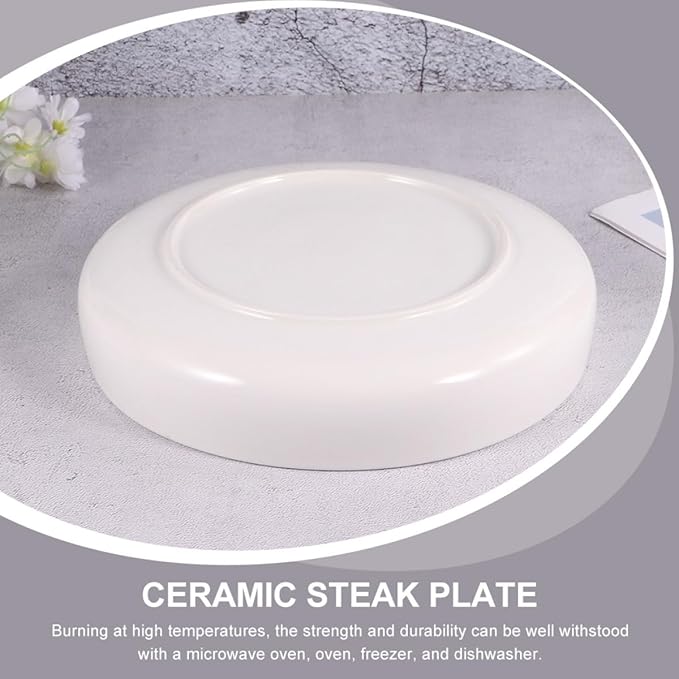 Ceramic Steak Plate and Appetizer Plate 21cm Glossy White Shallow Food Serving Dish for Western Cuisine Home Dining and Food Presentation