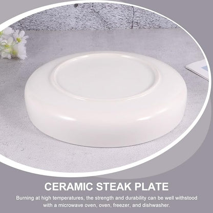 Ceramic Steak Plate and Appetizer Plate 21cm Glossy White Shallow Food Serving Dish for Western Cuisine Home Dining and Food Presentation