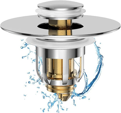 Universal 2 in 1 Bathroom Sink Stopper, Pop Up Bathroom Sink Drain Strainer