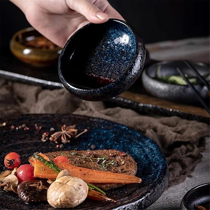 Appetizer Plates Ceramic Dipping Bowls, Soy Sauce Dipping Bowls, Side Seasoning Dish for Sauce Side Dish for Condiment(Black)