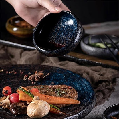 Appetizer Plates Ceramic Dipping Bowls, Soy Sauce Dipping Bowls, Side Seasoning Dish for Sauce Side Dish for Condiment(Black)