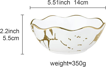 fanquare 10oz Gold Marble Soup Bowl, Porcelain Cereal Bowls Set for 4, Small Kitchen Serving Bowls, Dishwasher Safe, 5.5"