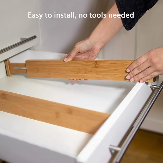 Fabsome Drawer Divider 6 Pack, Bamboo Dresser Organizers