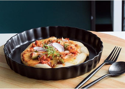 Creative Ceramic 10-inch Black round Sushi Plate Simple Pasta Dish Household Tableware for Home and Restaurant Serving
