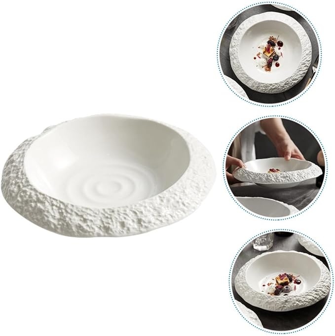 STOBAZA Ceramic Plate with Unique Rock Pattern Decorative Dish for Appetizers Snacks and Salads Elegant Dinnerware for Home and Restaurant Use