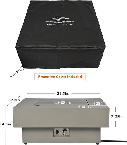 Propane Fire Pit Table with Wind Glass Shield, 32.5-inch 50,000 BTU Outdoor Gas Fire Table for Patio w/Lid, Glass Rocks, Cover, Pre-Attached 10ft Propane Hose