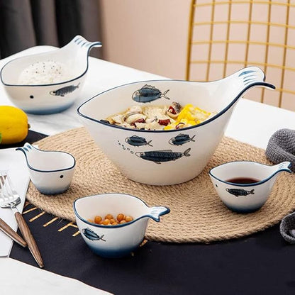 Appetizer Bowls 5.41Oz Sauce Dish Fish Shape Dip Bowl Set Ceramic Soy Sauce with Handle Sushi Dipping Bowls Ketchup Salad Appetizer Plates Serving Dishes Bowls(Set of 4) Salad Bowls ( Size : 4.92x3.15