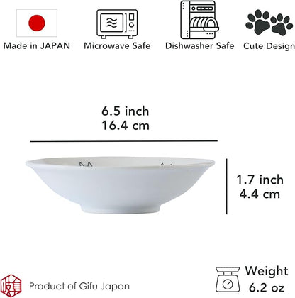 Japanese Cat Design Ceramic Serving Plates Set of 2, 6.3"