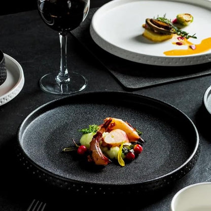 Pasta Plates Black White Steak Dinner Plate Simple Ceramic Frosted Tableware Western In The Kitchen European Style Dessert Cake Pan(D)