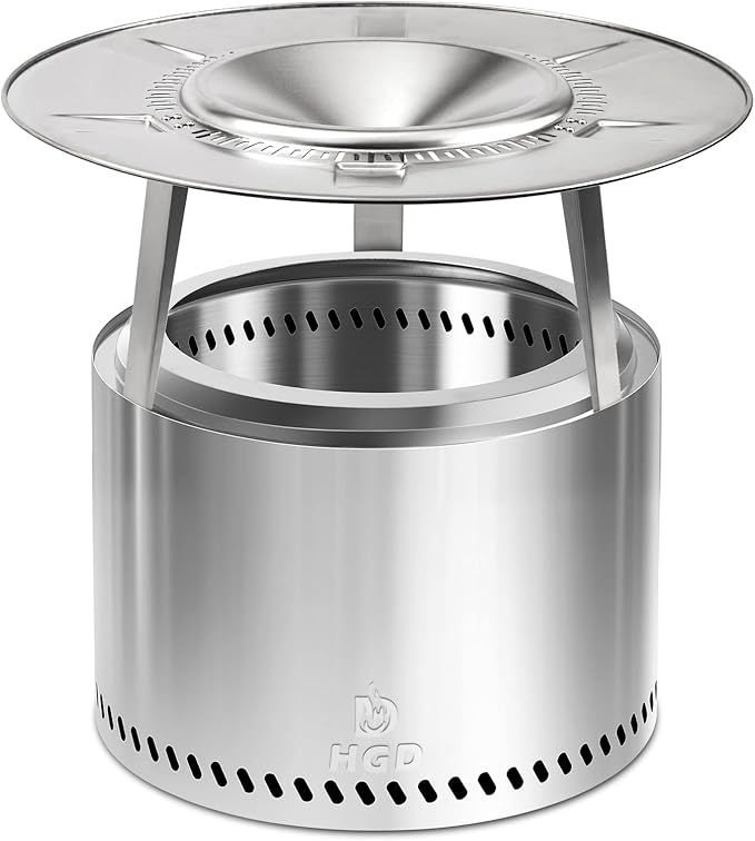 HGD 20" Smokeless Firepit with Heat Deflector, Stainless Steel Wood Burning Fire Pit for Friends & Family Gatherings, Secondary Combustion Outdoor Patio Stove for Garden BBQ & Bonfire