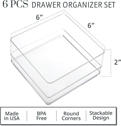 STORi SimpleSort 6-Piece Stackable Clear Drawer Organizer Set | 6" x 6" x 2"