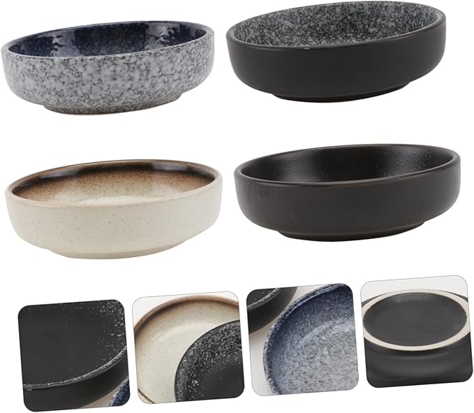 4pcs Ceramic Sauce Dishes Set Mini Appetizer Plates Decorative Style Microwave Safe Small Serving Bowls for Dipping Sauces and Condiments