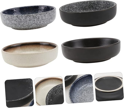 4pcs Ceramic Sauce Dishes Set Mini Appetizer Plates Decorative Style Microwave Safe Small Serving Bowls for Dipping Sauces and Condiments
