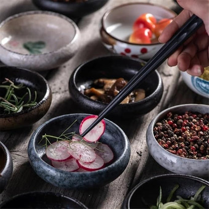 Appetizer Plates Ceramic Dipping Bowls Soy Sauce Dish, Round Tableware for Home and Restaurant Use for Condiment(Black)